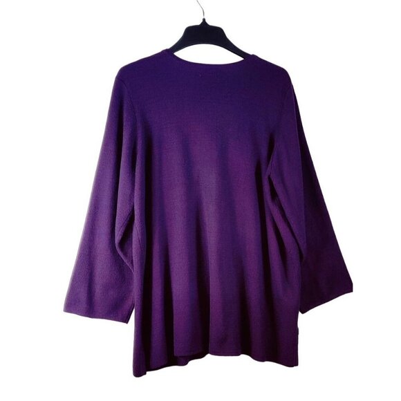 Reference Point Long Cardigan Purple Eggplant Knit Button Front Side Slit Sz 26 - Picture 4 of 8